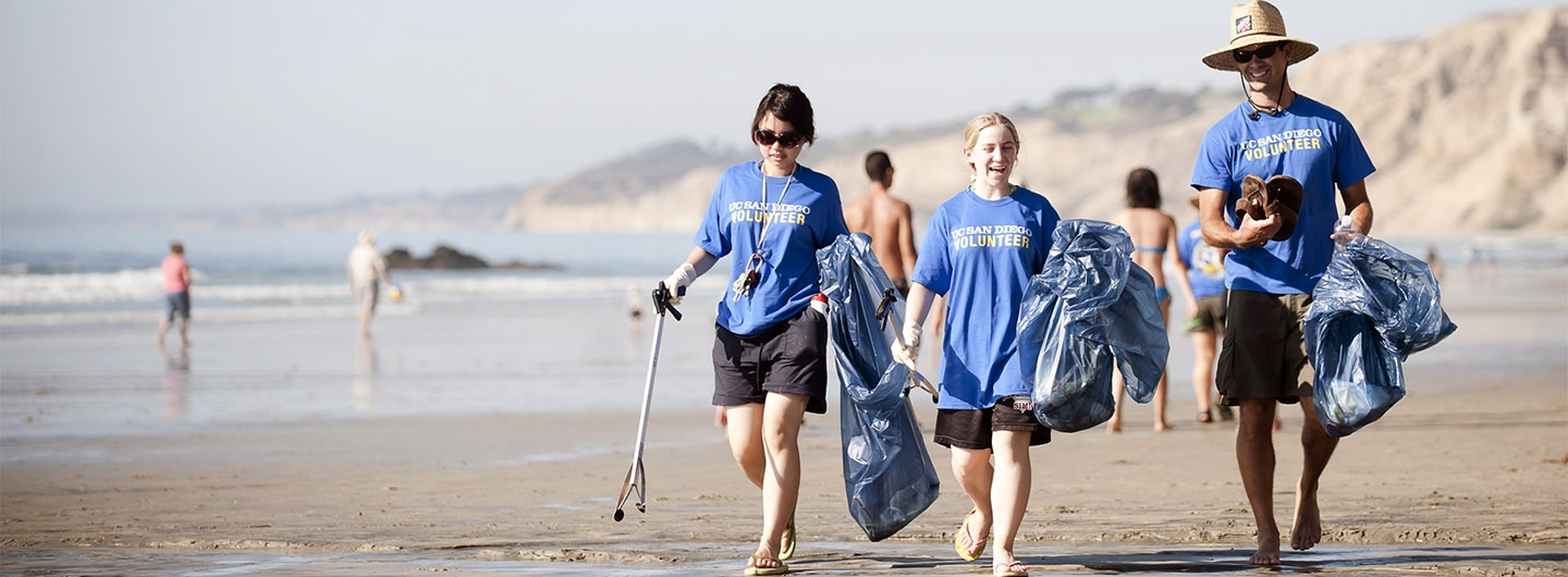 UC San Diego students working on the beach - a community service project