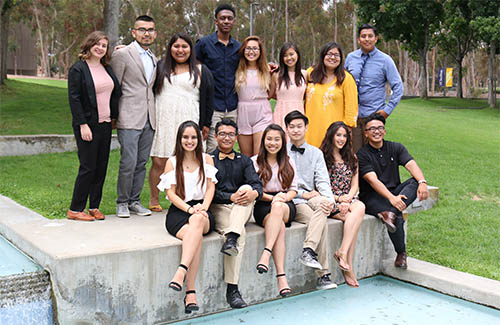 Center for Student Involvement student workers and peer mentors pose on campus at UC San Diego