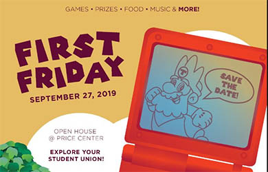 UC San Diego - illustration with Etch a Sketch toy and text - Save the Date! First Friday, September 27, 2019