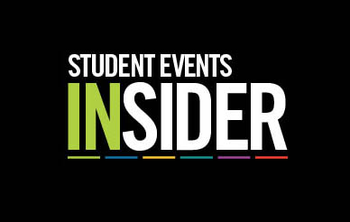UC San Diego - logo of the Student Events Insider - colorful type on black background